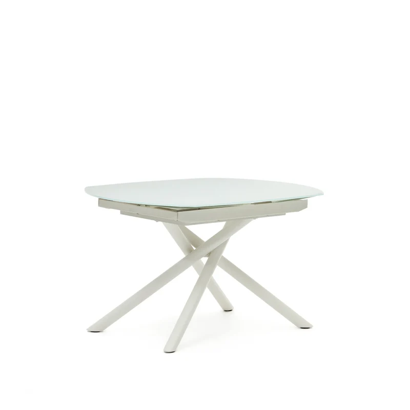 Yodalia extendable table in tempered glass with steel legs in a white finish 130(190)x100 cm