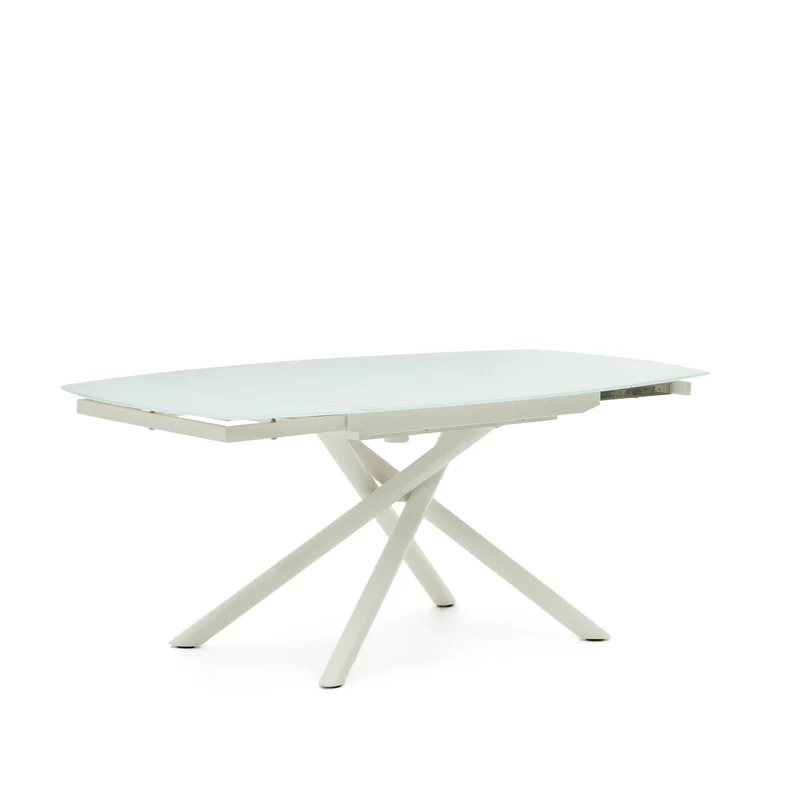 Yodalia extendable table in tempered glass with steel legs in a white finish 130(190)x100 cm