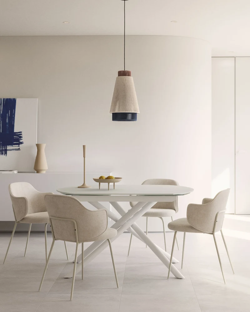 Yodalia extendable table in tempered glass with steel legs in a white finish 130(190)x100 cm