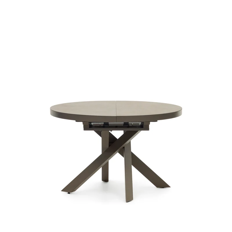 Vashti round extendable table, porcelain and steel legs with a brown finish, Ø 120(160) cm