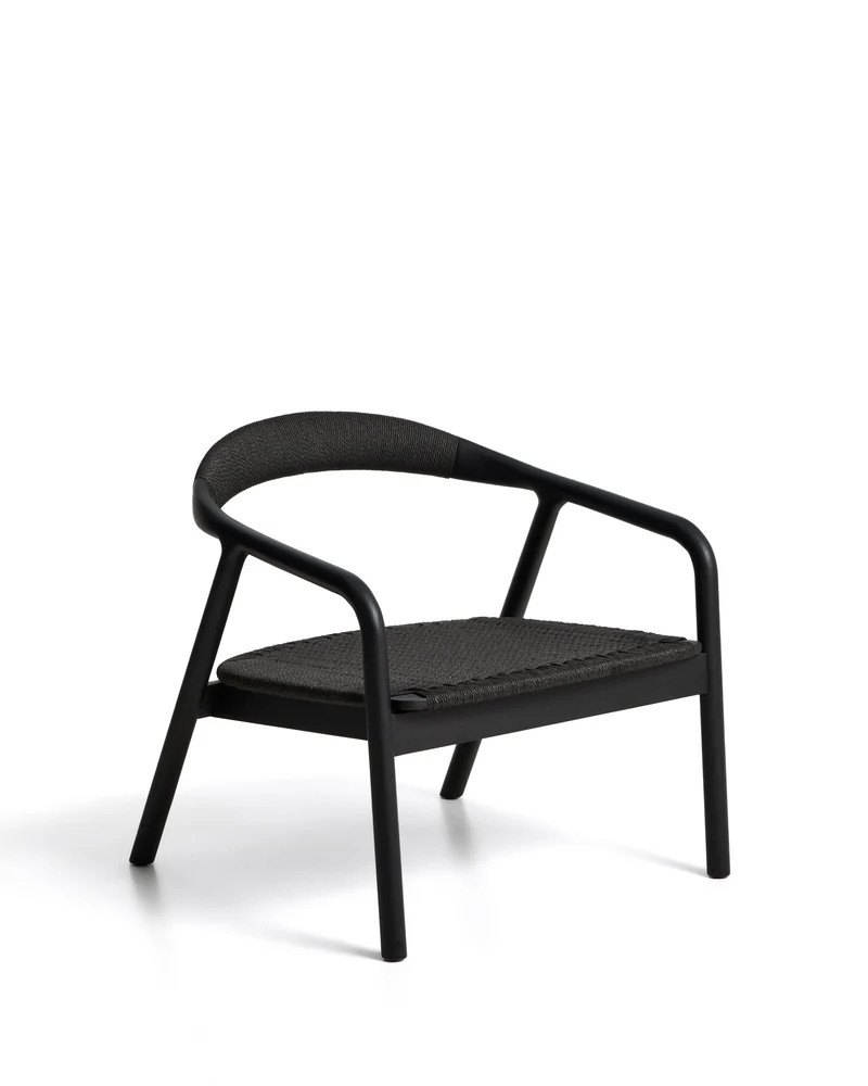 Derile armchair in solid oak wood with black finish and black paper rope FSC 100%.