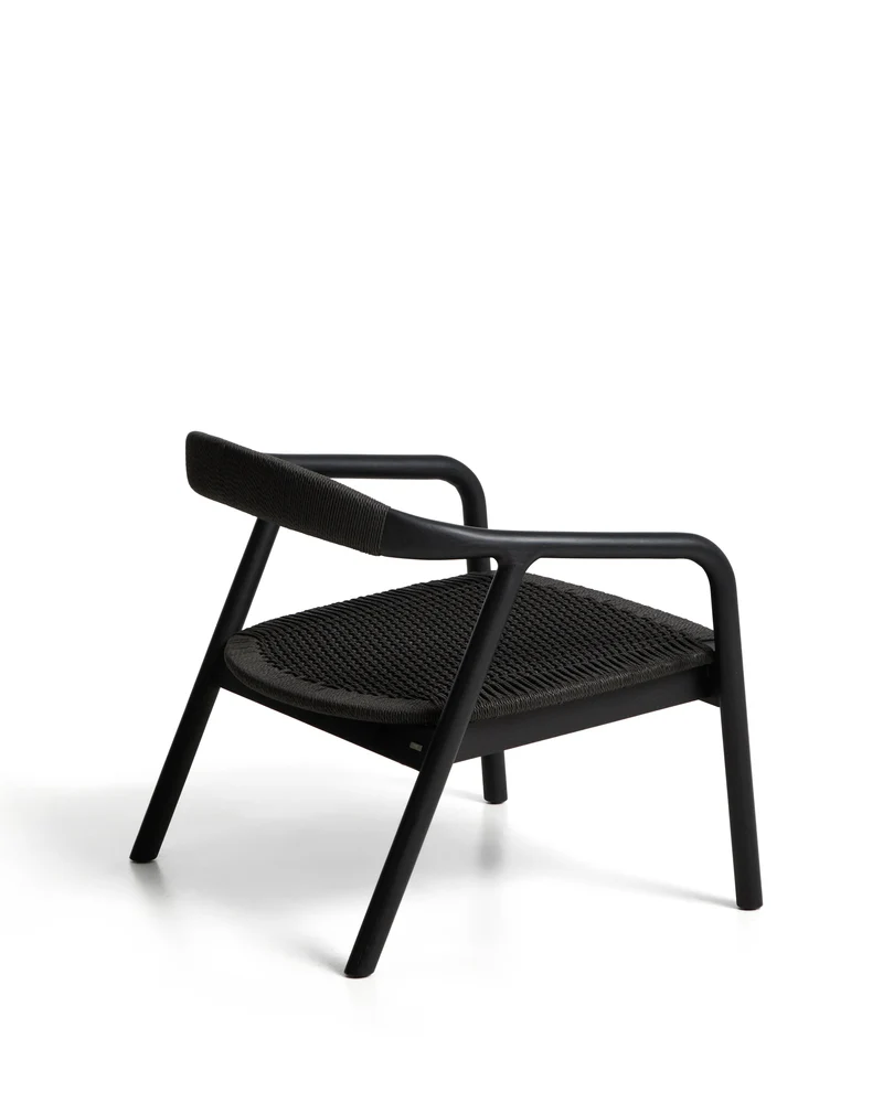 Derile armchair in solid oak wood with black finish and black paper rope FSC 100%.