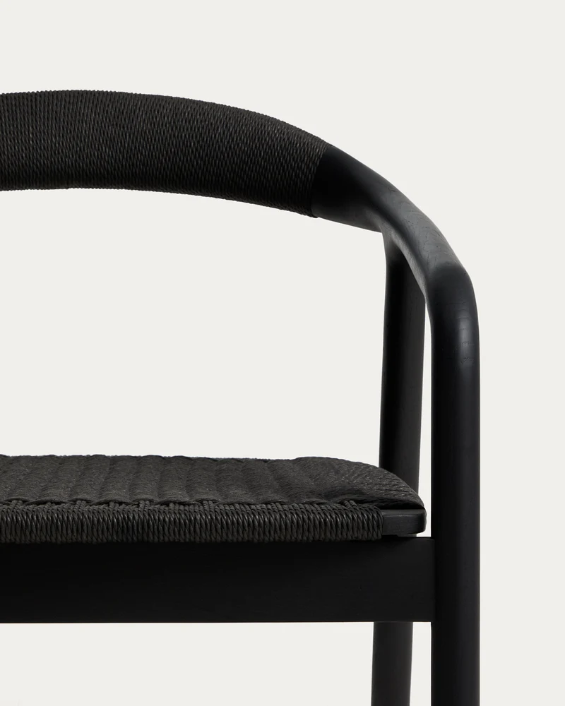 Derile armchair in solid oak wood with black finish and black paper rope FSC 100%.