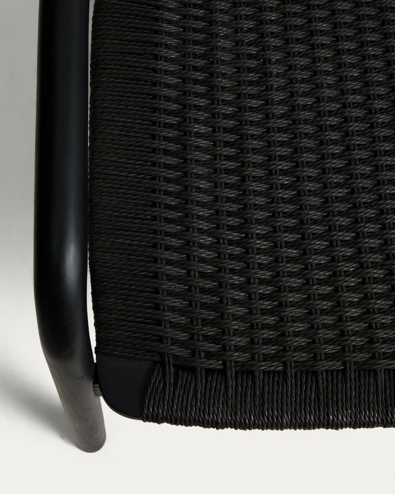 Derile armchair in solid oak wood with black finish and black paper rope FSC 100%.