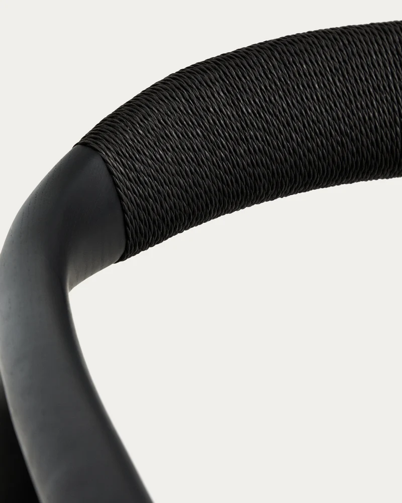 Derile armchair in solid oak wood with black finish and black paper rope FSC 100%.