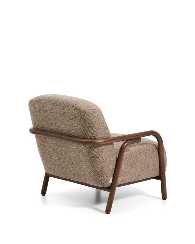 Sylo armchair in taupe chenille and solid ash wood with walnut-coloured finish FSC 100%