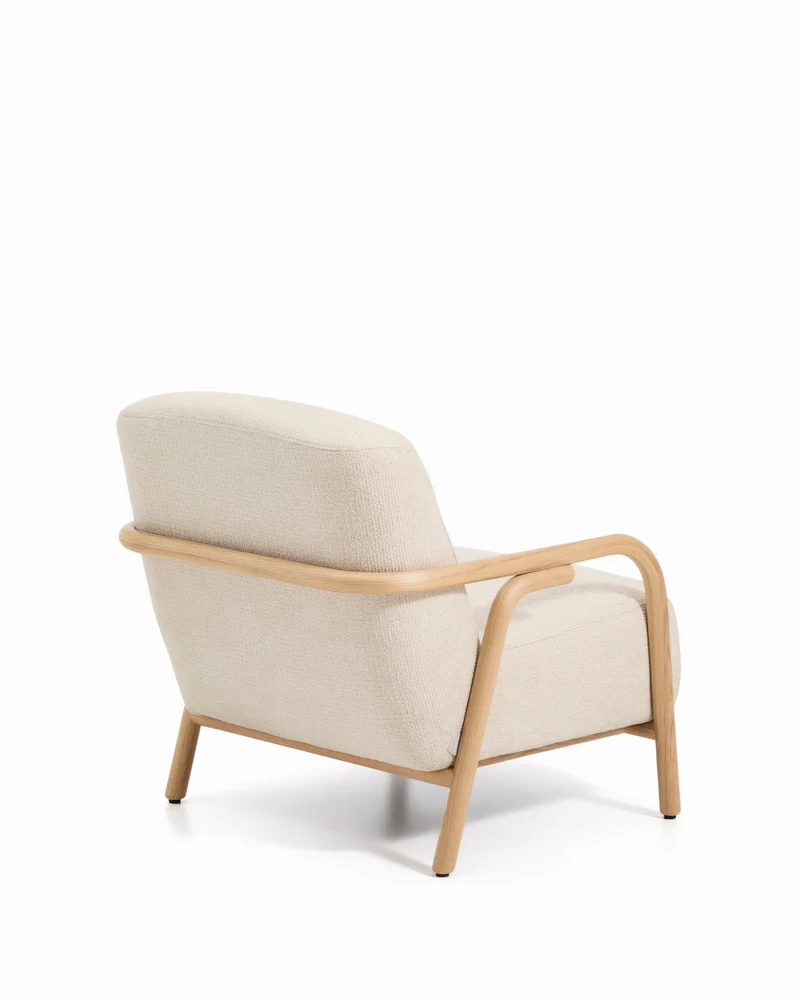 Sylo armchair in beige chenille and solid ash wood with natural-coloured finish FSC 100%
