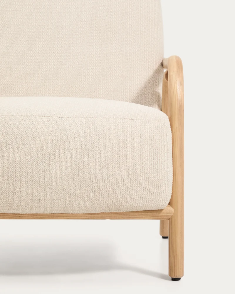 Sylo armchair in beige chenille and solid ash wood with natural-coloured finish FSC 100%