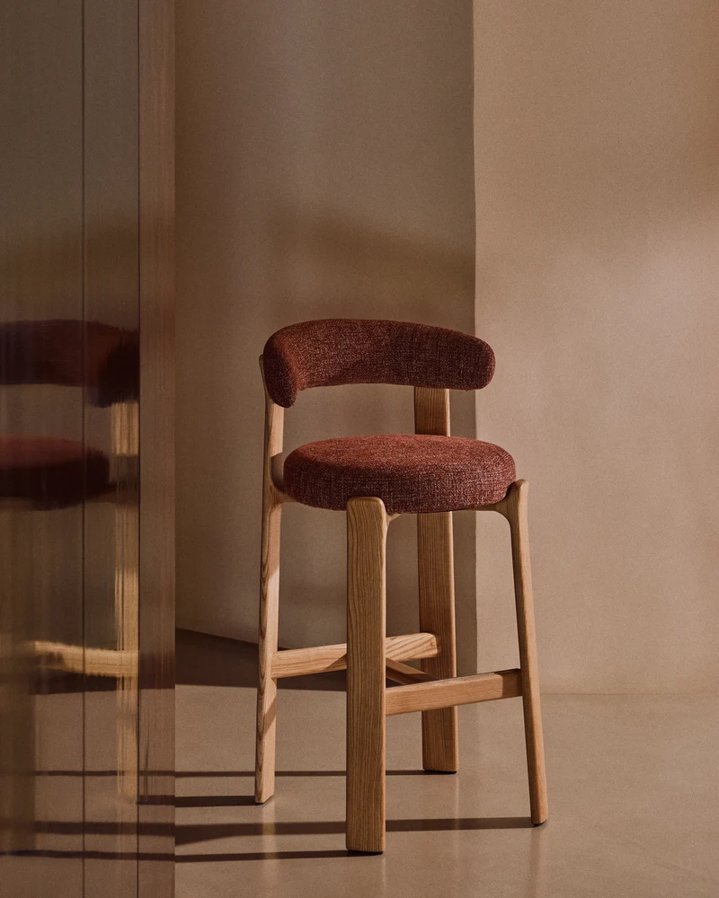 Granite stool in terracotta chenille & natural 75cm