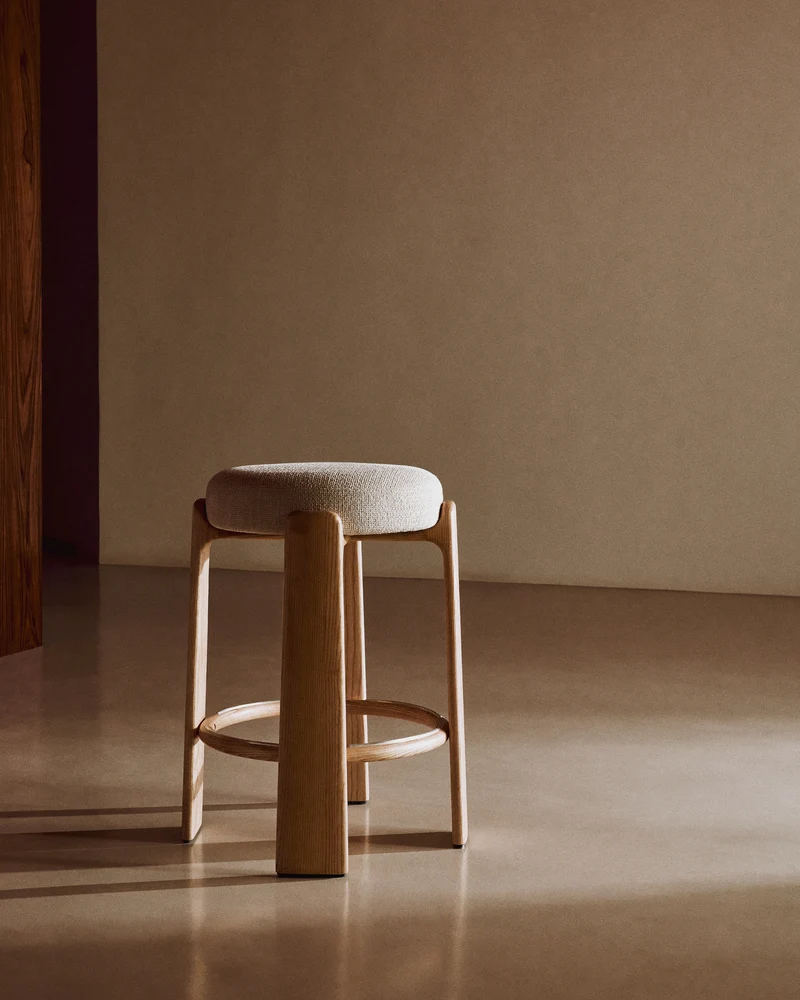 Granite stool in beige chenille & ash 65cm