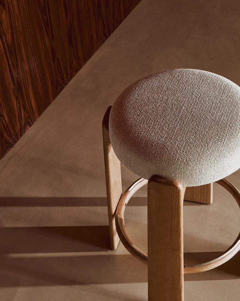 Granite stool in beige chenille & ash 65cm