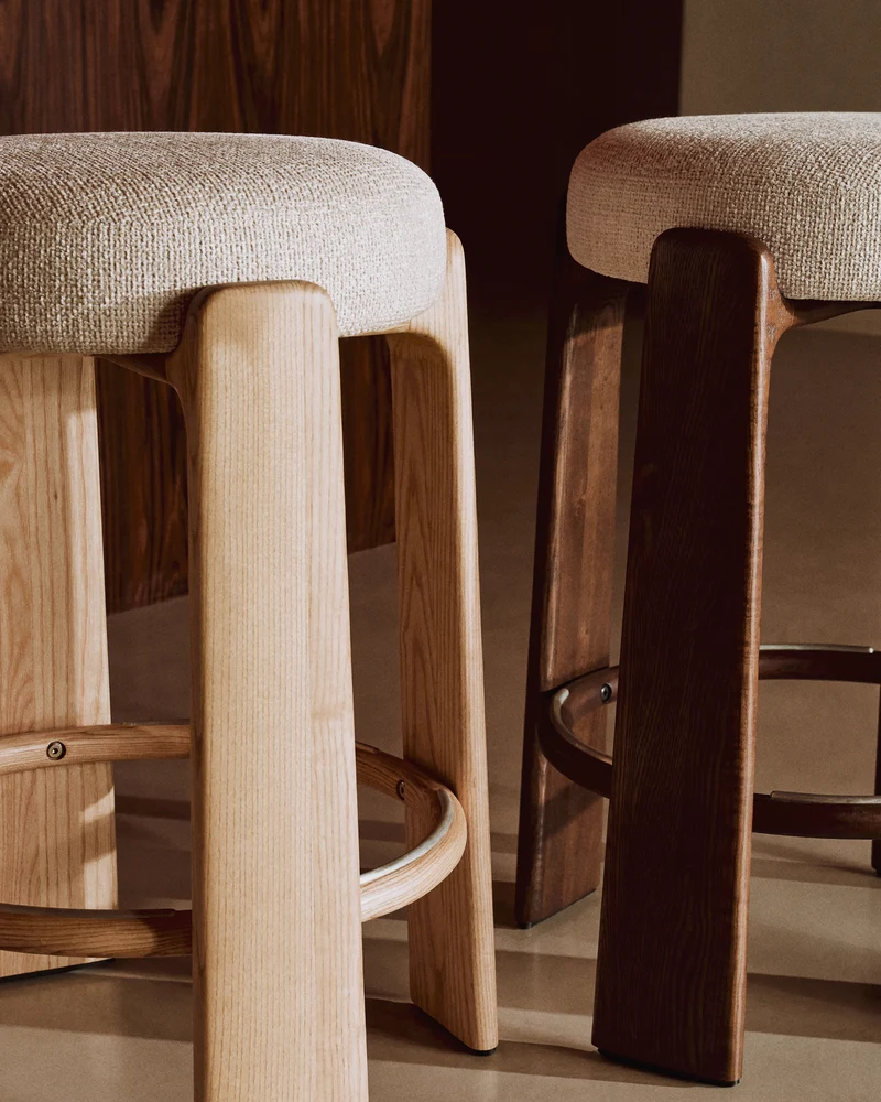 Granite stool in beige chenille & ash 65cm