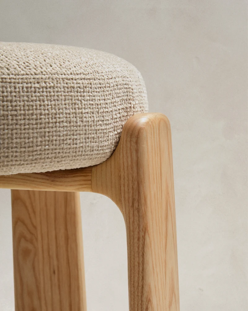 Granite stool in beige chenille & ash 65cm