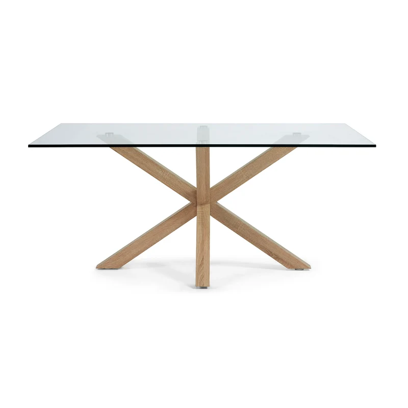 Argo glass table with steel legs with wood-effect finish 160 x 90 cm