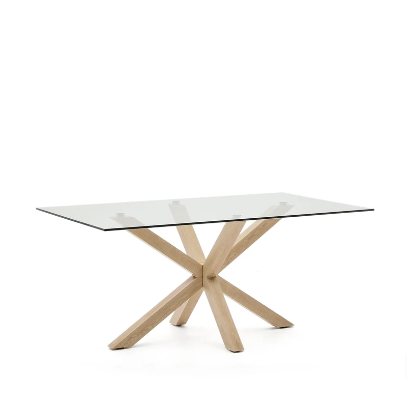 Argo glass table with steel legs with wood-effect finish 160 x 90 cm