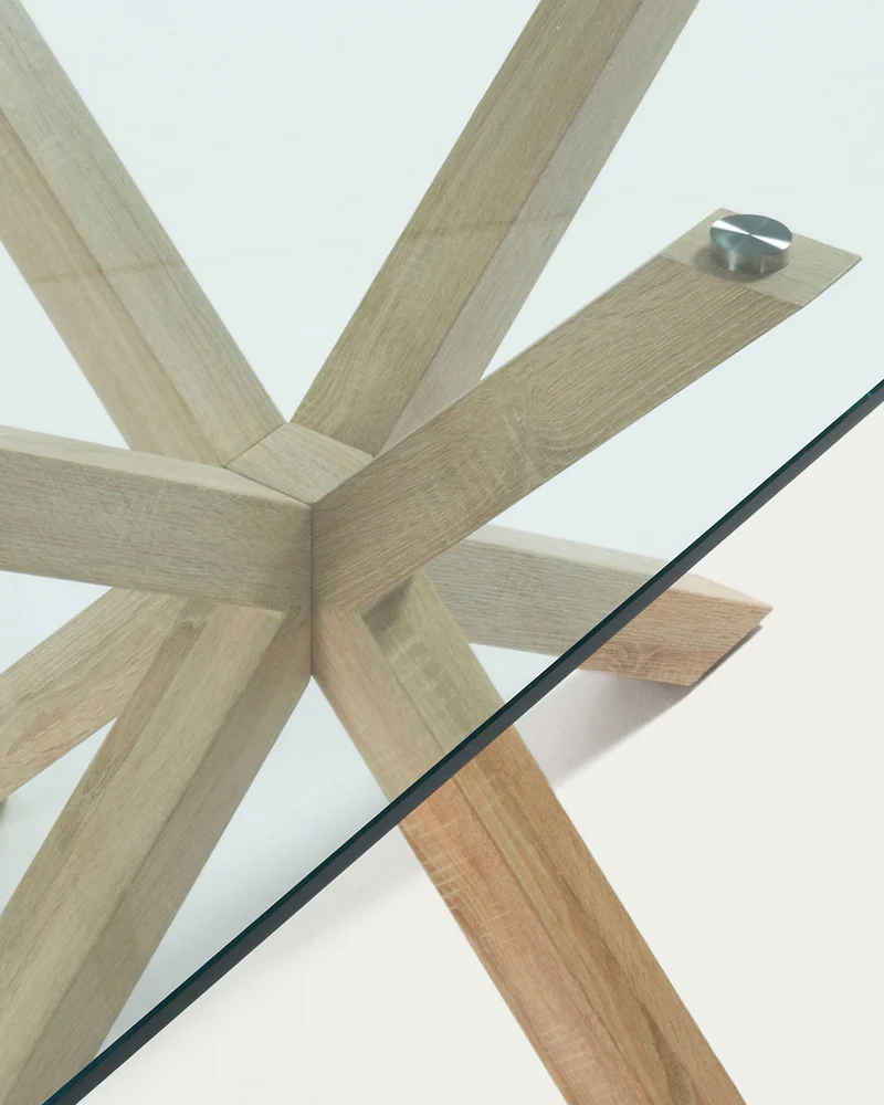 Argo glass table with steel legs with wood-effect finish 160 x 90 cm