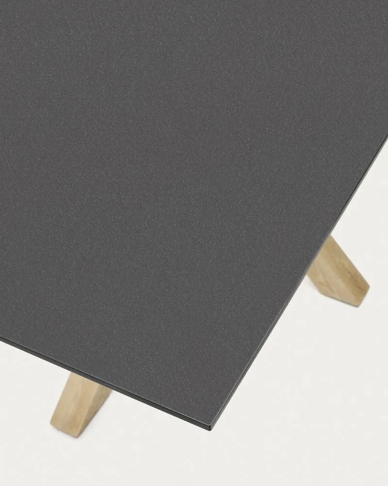 Argo table in frosted black glass and wood-effect steel legs 160 x 90 cm