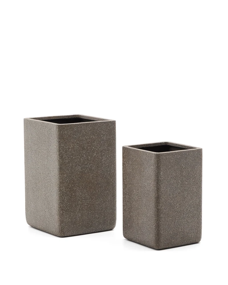 Set of 2 Minoa tall planters with brown stone effect 44 x 44 cm