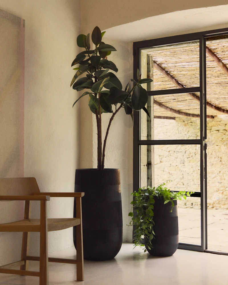 Set of 2 Tival black cement-effect planters Ø 45 cm / Ø 32 cm