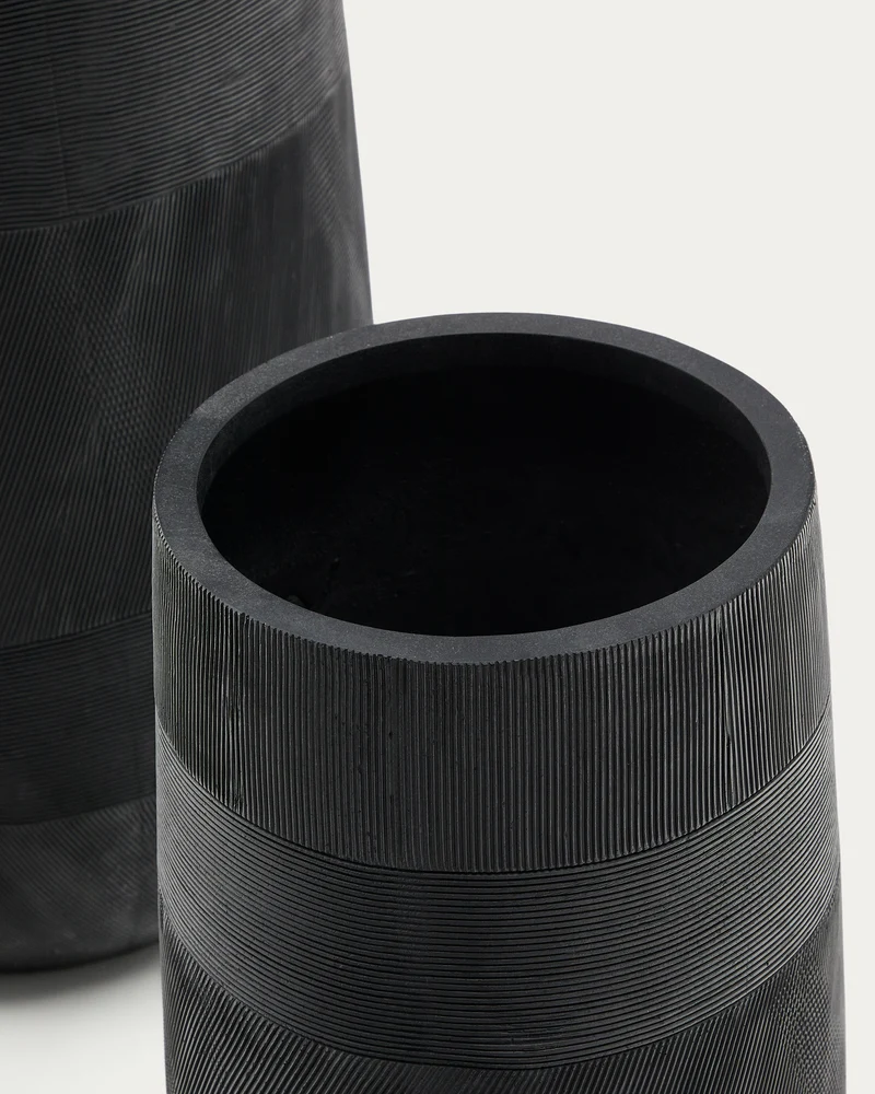 Set of 2 Tival black cement-effect planters Ø 45 cm / Ø 32 cm