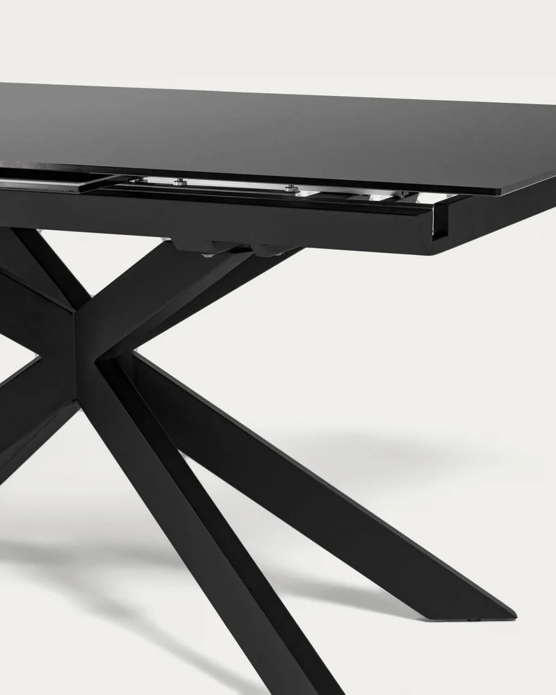 Atminda extendable glass table with steel legs with black finish 160 (210) x 90 cm