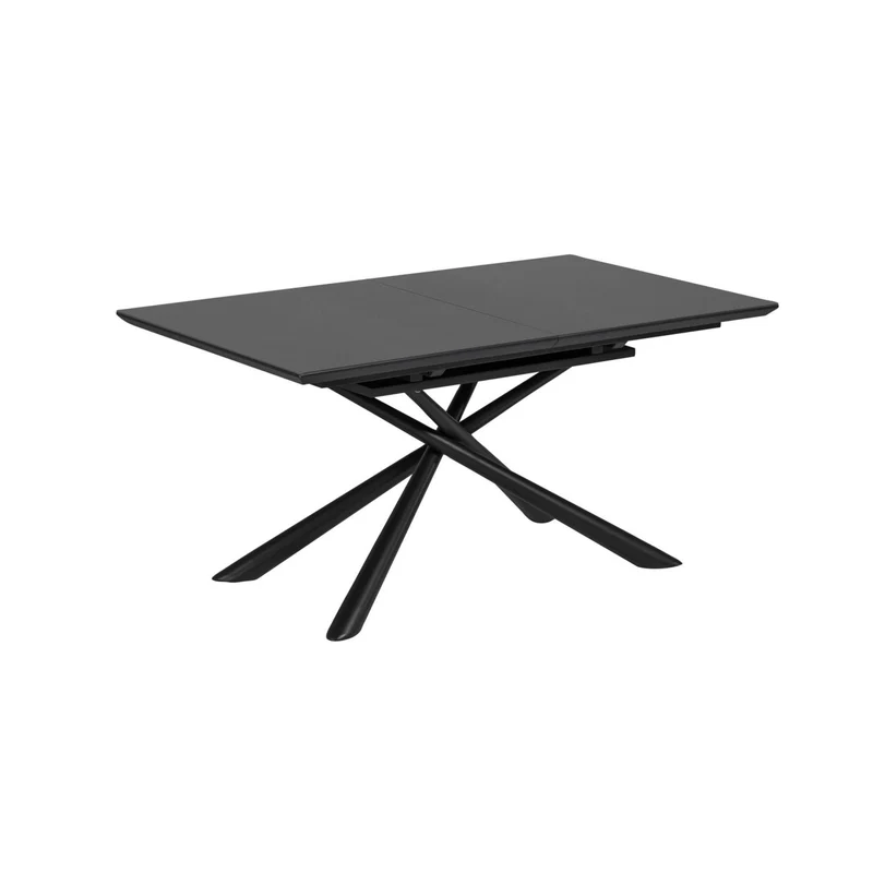 Theone extendable glass table with steel legs with black finish 160 (210) x 90 cm