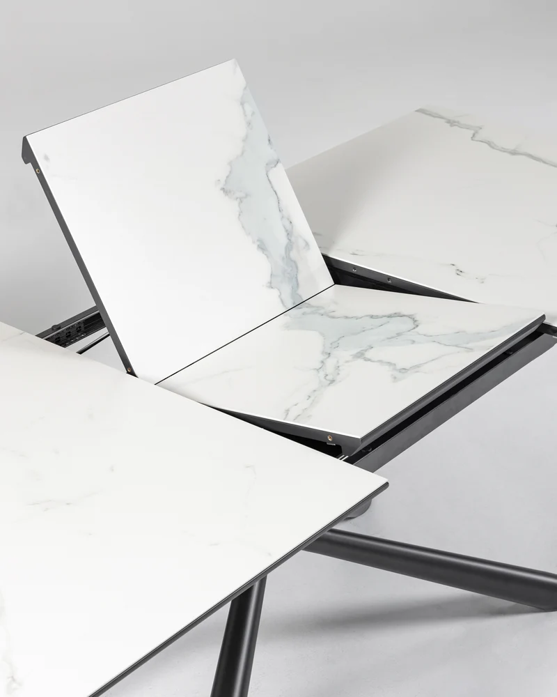 Theone porcelain extendable table in white and black steel legs 160 (210) x 90 cm