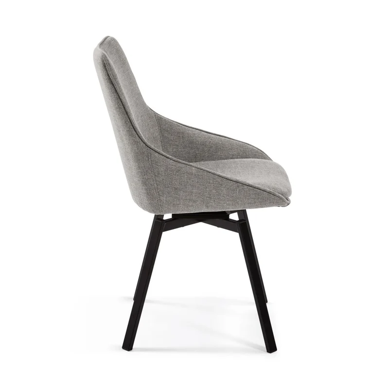 Jenna light grey swivel chair with steel legs with black finish
