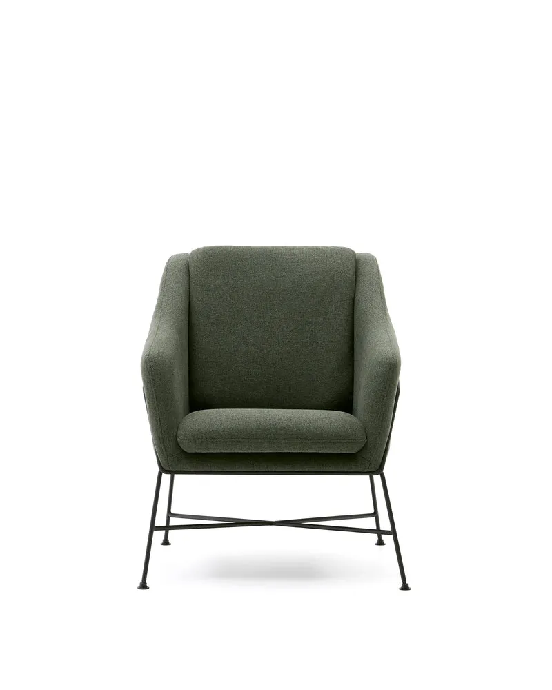 Brida armchair in green and steel legs with black finish