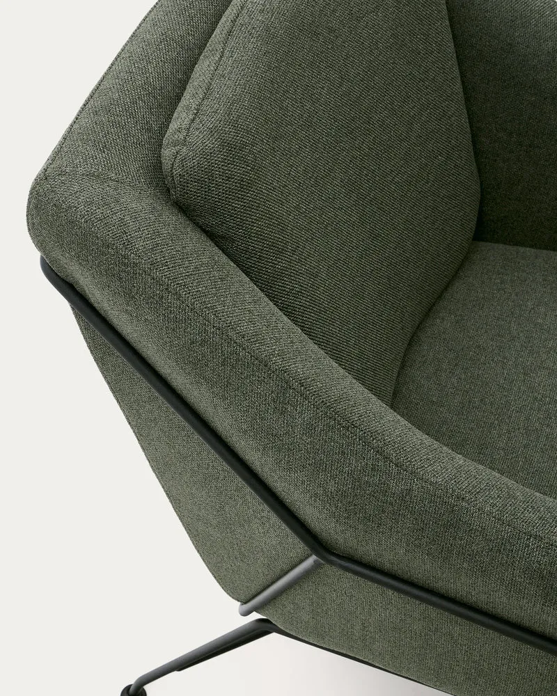 Brida armchair in green and steel legs with black finish