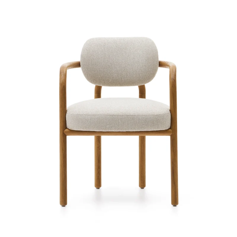 Melqui beige chair in solid oak wood a natural finish