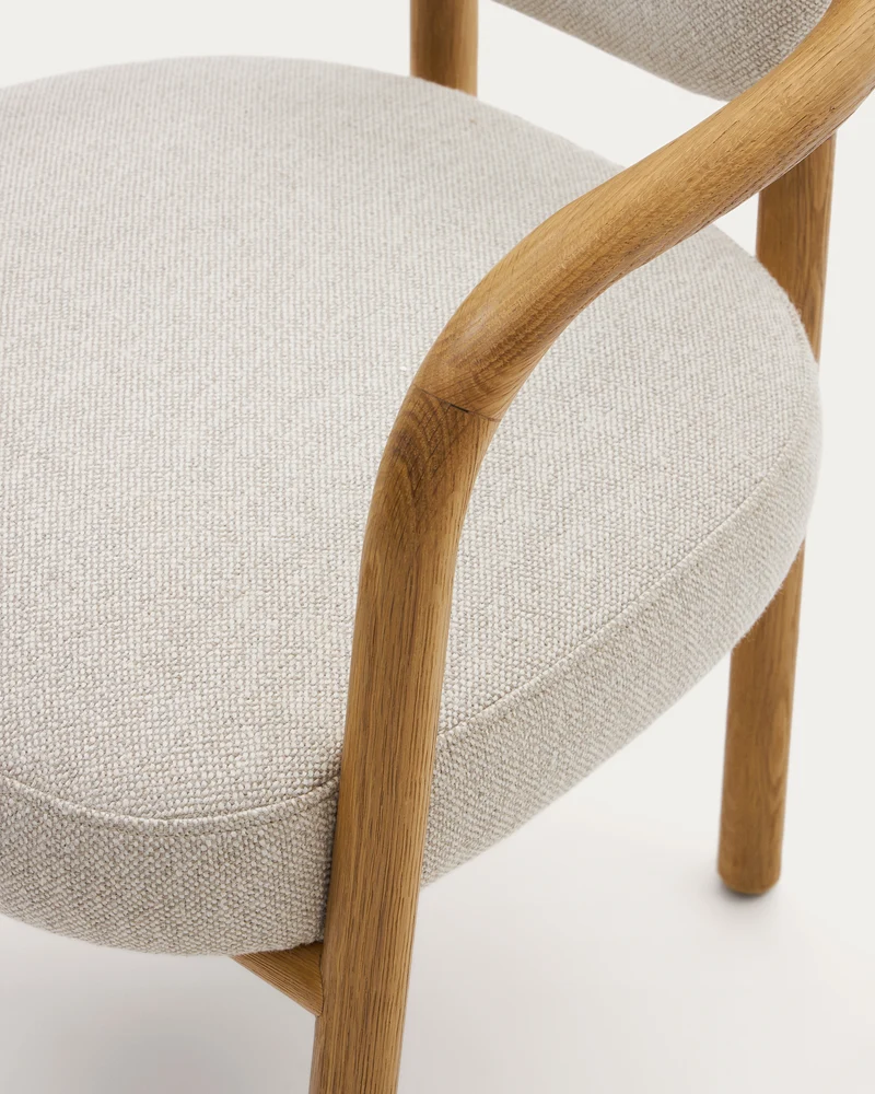 Melqui beige chair in solid oak wood a natural finish