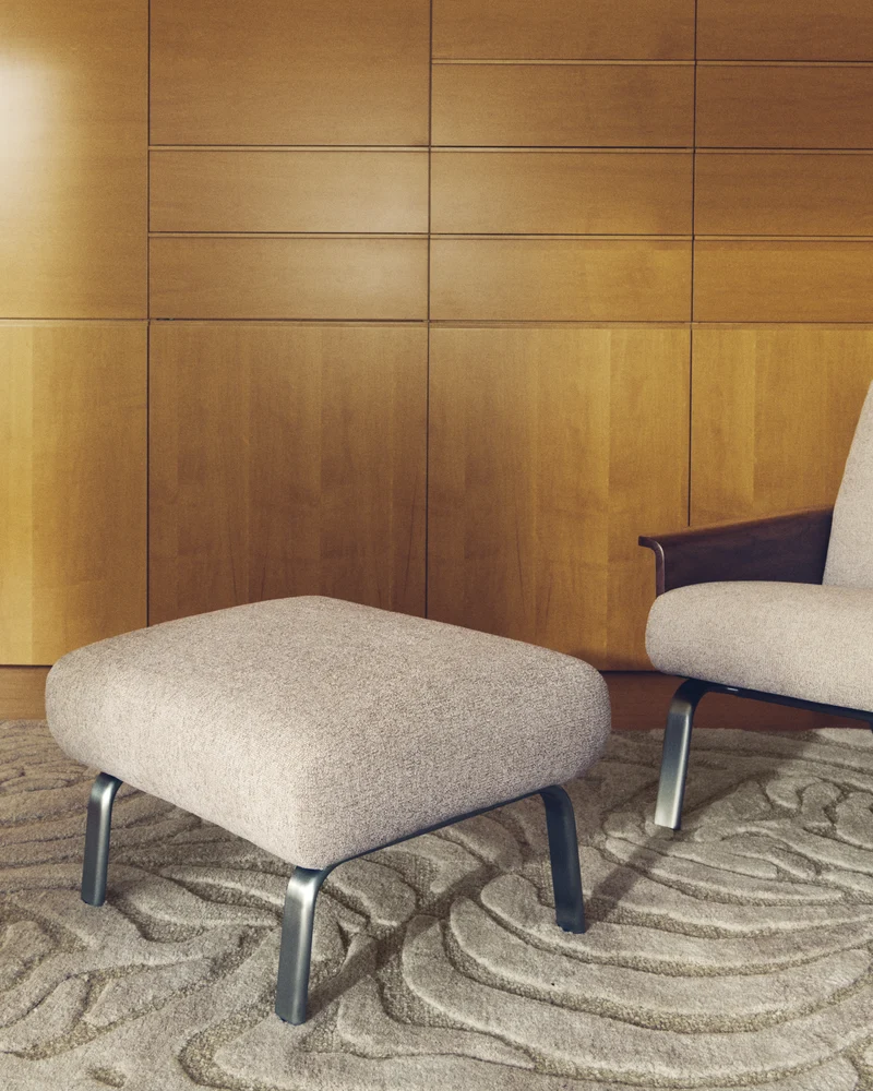 Amsen light brown footrest with brushed stainless steel legs 68 x 55 cm