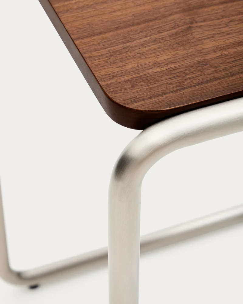 Tarsel side table in walnut veneer with brushed stainless steel structure 42 x 47cm