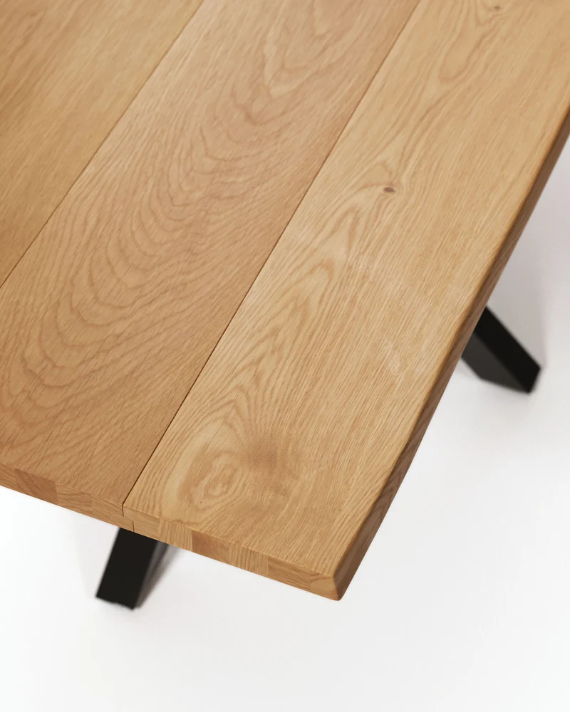 Argo oak veneer table with natural finish and steel legs with black finish 160 x 90 cm