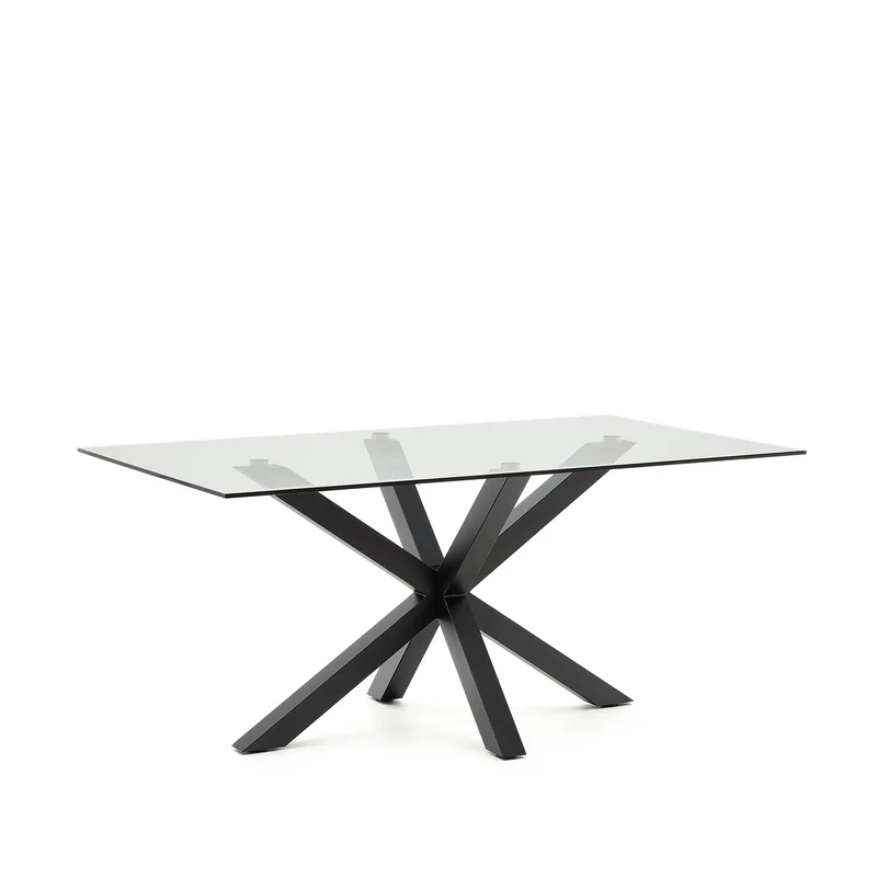 Argo glass table with steel legs with black finish 160 (90) x 90 cm