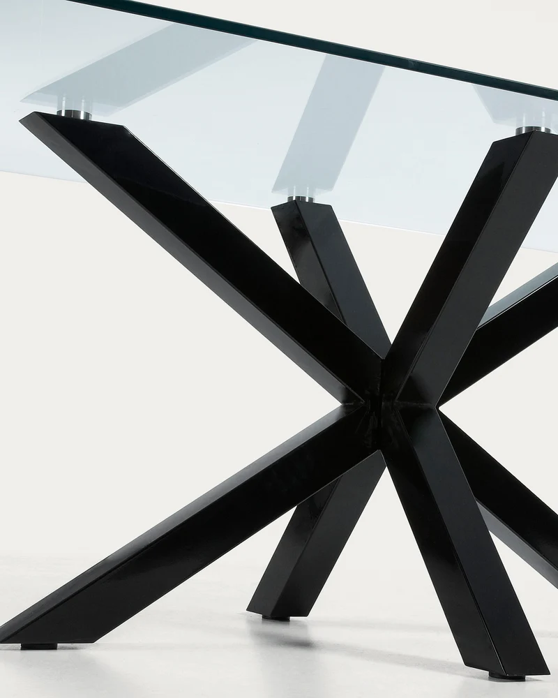 Argo glass table with steel legs with black finish 160 (90) x 90 cm