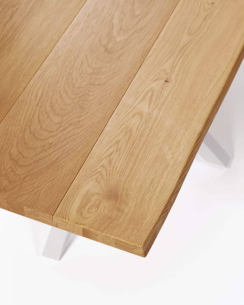 Argo oak veneer table with natural finish and steel legs with white finish 160 x 90 cm