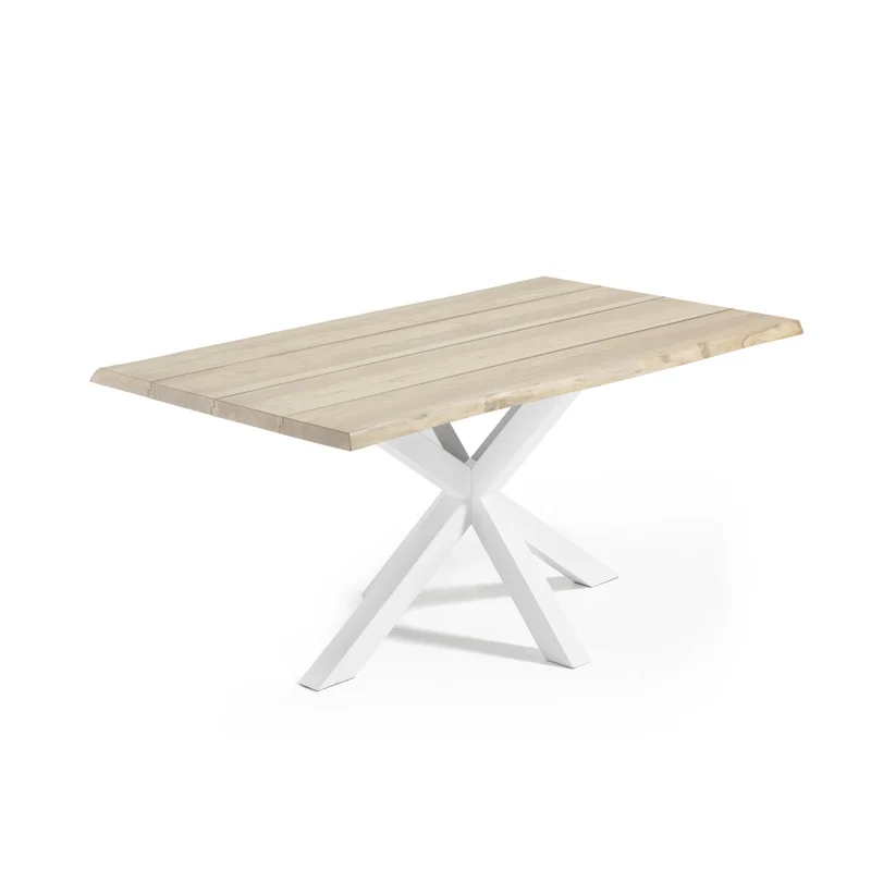 Argo oak veneer table with a whitewashed finish and white steel legs, 160 x 90 cm