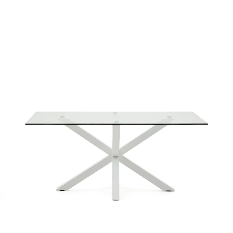 Argo glass table with steel legs with white finish 160 x 90 cm