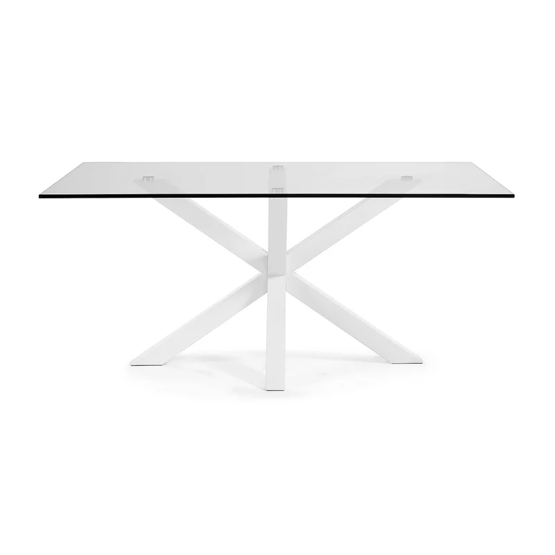 Argo glass table with steel legs with white finish 160 x 90 cm