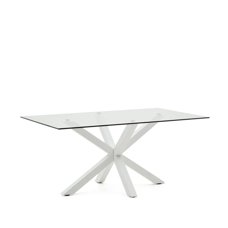 Argo glass table with steel legs with white finish 160 x 90 cm
