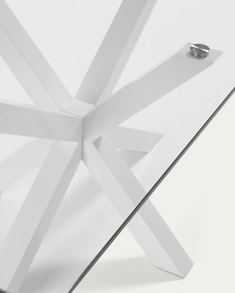 Argo glass table with steel legs with white finish 160 x 90 cm