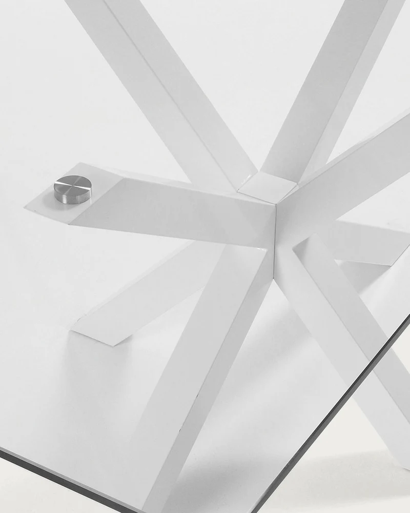 Argo glass table with steel legs with white finish 160 x 90 cm