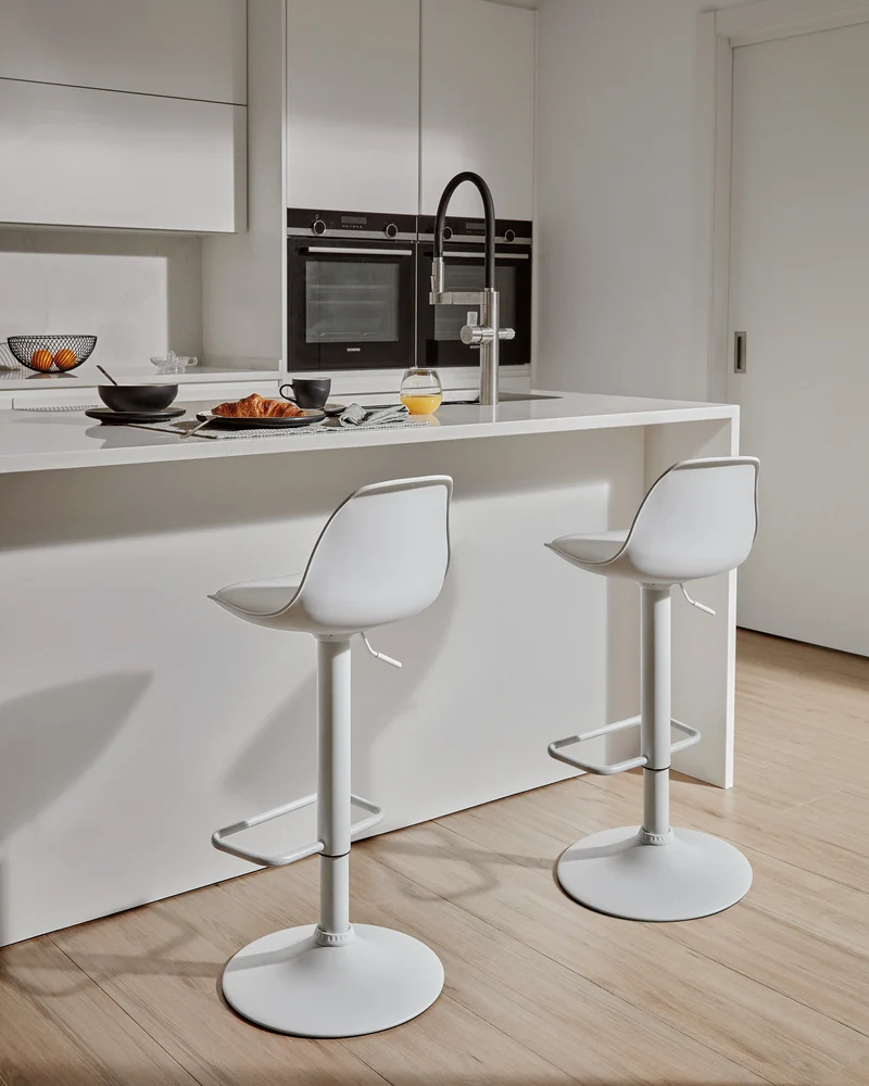 Orlando-T barstool white synthetic leather and matt white steel 60-82 cm