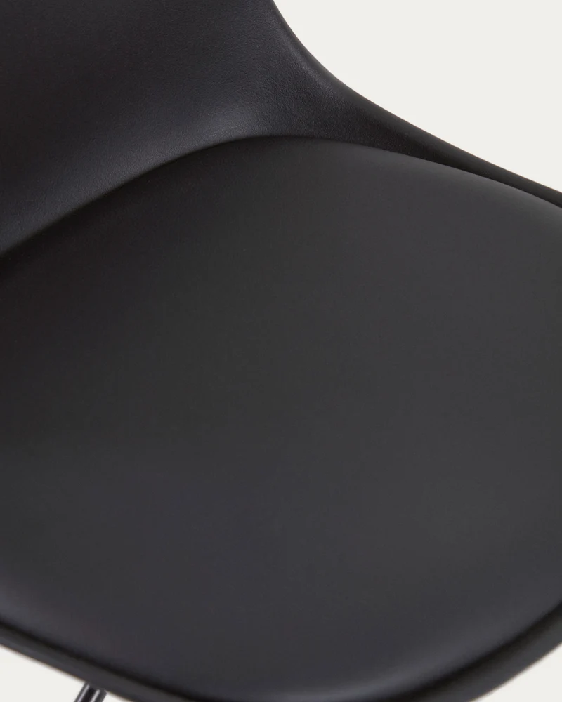 Orlando-T barstool - black synthetic leather and matt black steel 60-82 cm