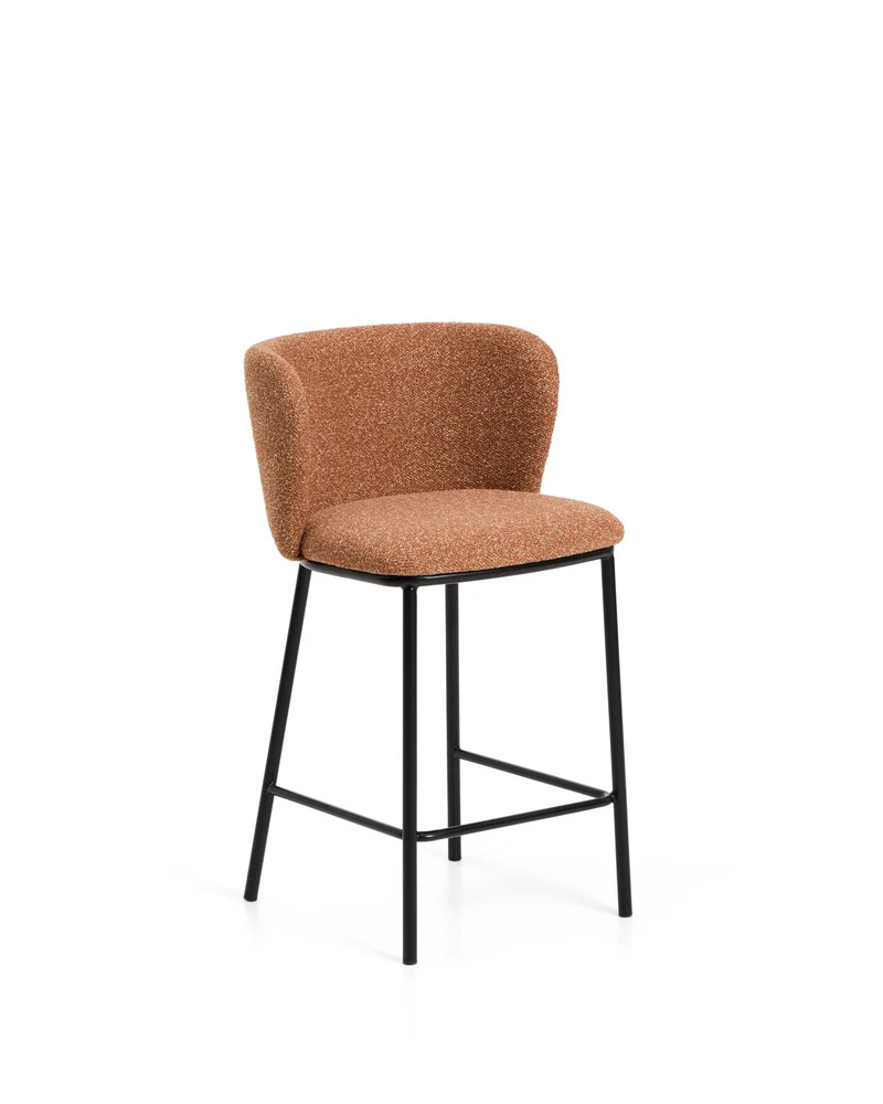 Ciselia terracotta thick chenille stool with black legs 65cm