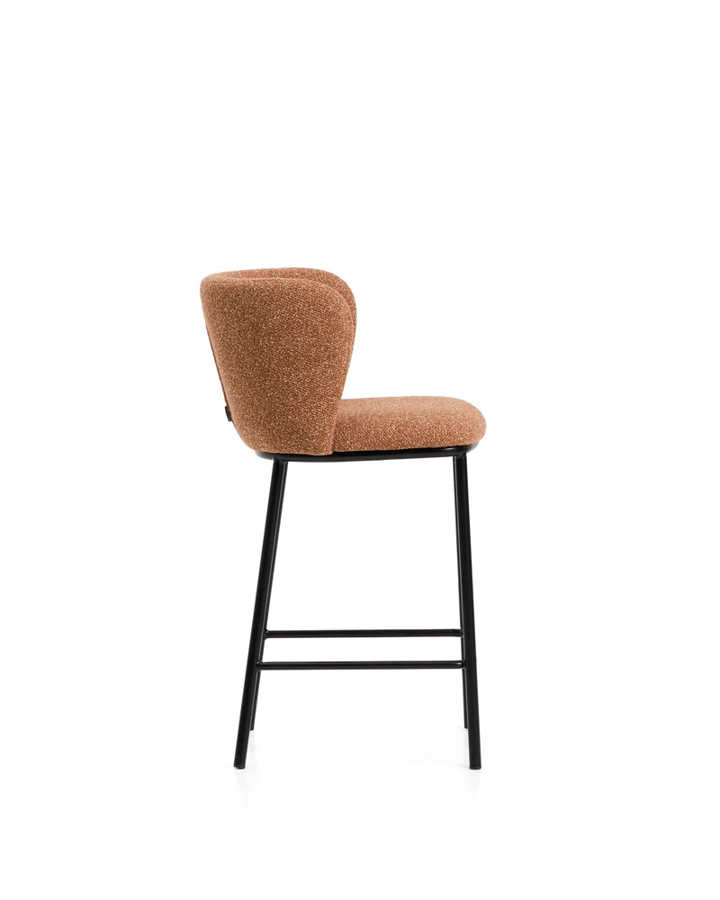 Ciselia terracotta thick chenille stool with black legs 65cm