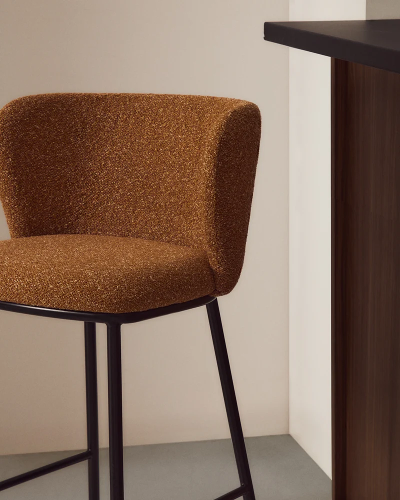 Ciselia terracotta thick chenille stool with black legs 65cm