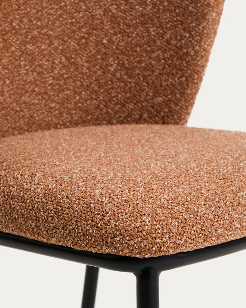 Ciselia terracotta thick chenille stool with black legs 65cm